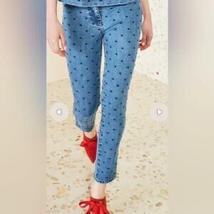 Ulla Johnson jeans Denim Embroidered Polka Dot Skinny cigarette Jeans boho 2